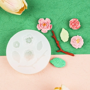 Silicone rose and leaf mold for DIY fondant cake decoration and resin craft
