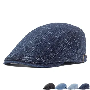 Retro British Washed Cotton Denim Ivy Cap Adjustable Flat Newsboy Hat Men Women Sunshade Artistic Fashion Accessory