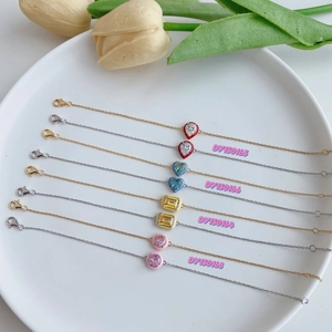 S925 sterling silver bracelets with colorful enamel charms and sparkling cubic zirconia