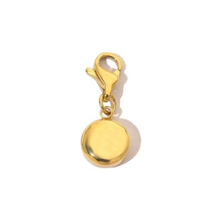 Detail of a gold stainless steel Evil Eye pendant featuring a secure lobster clasp closure