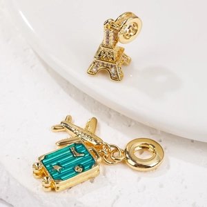 Gold Eiffel Tower charm and enamel suitcase pendant for DIY jewelry bracelets