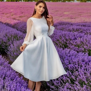 Robe De Mariée Ivoire Manches Bouffantes Transparentes À Pois Ligne A Satin Robe De Soirée Élégante Pour Femmes