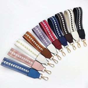 Boho Chevron Woven Bag Strap Replacement Wide Nylon Handbag Handle With PU Leather Ends And Gold Metal Clasp