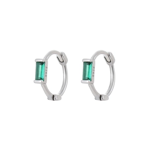 S925 sterling silver hoop earrings featuring rectangular emerald green gemstones