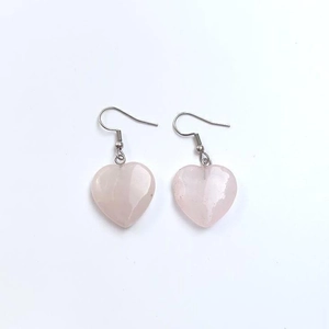 Elegant pair of rose quartz heart-shaped drop earrings with silver hooks for women
