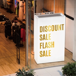 Luminous rectangular floor display with gold lettering for store advertising