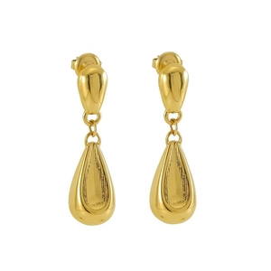 Polished 18K gold stainless steel hollow teardrop earrings on a white background