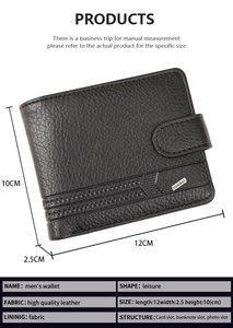 Detailed view showing dimensions 12x10x2.5cm of this men's PU leather bifold wallet