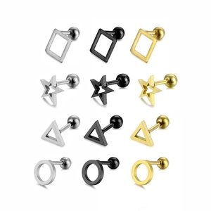 Geometric Ear Studs 316L Stainless Steel Hollow Triangle Star Square Circle Punk Piercing Jewelry For Men Women