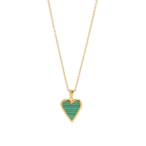 18K gold-plated stainless steel necklace with green malachite heart-shaped pendant