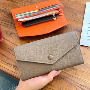 Lange Damen Geldbörse aus Leder mit großer Kapazität und Multifunktionsfächern in Orange und Taupe