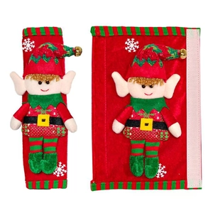 Christmas elf refrigerator handle covers set in red and green festive plush fabric