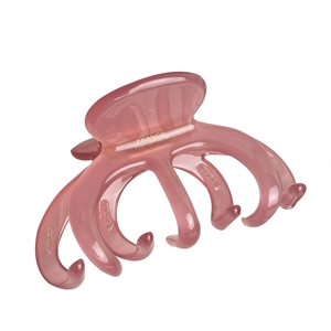 Pink 4mm handmade acetate shark hair claw clip with glossy finish and gold label