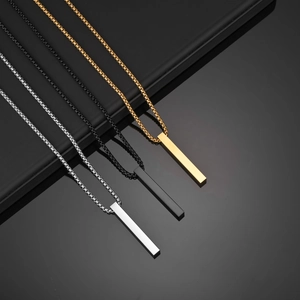 Minimalist rectangular pendant necklaces in gold, black, and silver stainless steel