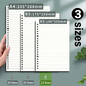 A4 B5 A5 loose leaf binder paper refills with 60 sheets of lined horizontal inner pages