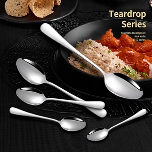Five pieces of mirror-polished 1010 series stainless steel spoons on a black textured table