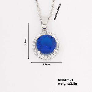 Blue crystal pendant necklace detail showing 1.3cm charm size and 40+5cm chain length
