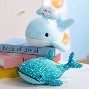 Cute plush whale and whale shark dolls made of soft short fleece for kids and babies
