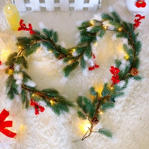 Artificial Christmas Pine Needle Garland Frosted Vine Red Berries Pine Cones For Festive Holiday Home Wall Decor