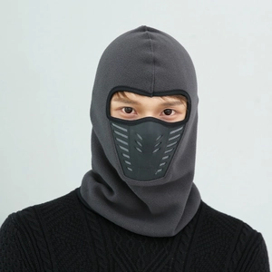 Winter thermal fleece balaclava in dark grey with integrated black breathing valve