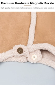 Detail of high-quality magnetic alloy clasp on a brown faux fur and leather handbag