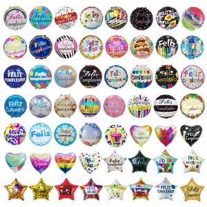 Feliz Cumpleaños Spanish Happy Birthday Round Aluminum Foil Mylar Balloon Party Decoration Various Patterns Colorful
