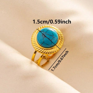 Detaillierte Größenangaben für Goldring mit blauem Türkis und verstellbarem Ringband
