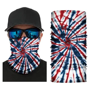 Red white and blue tie-dye magic neck gaiter for outdoor cycling and skiing protection