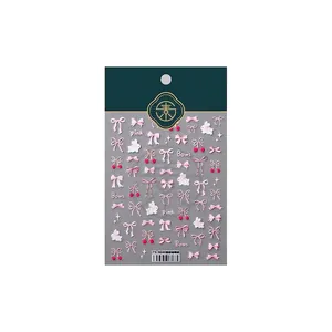3D embossed nail stickers featuring pink bows and cherry designs, model TS-3848