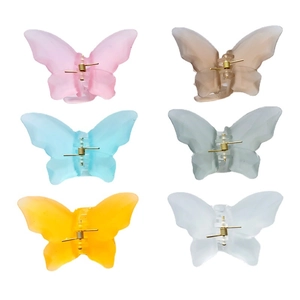 Set of 6 colorful matte butterfly hair claws in pink, blue, and green for women