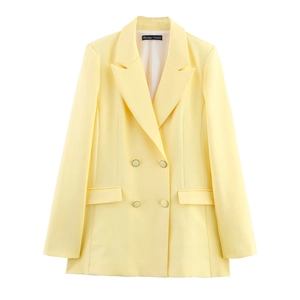 Women Double Breasted Blazer And High Waist Ankle Pants Office Wear Solid Color Polyester Shoulder Pads Elegant Formal