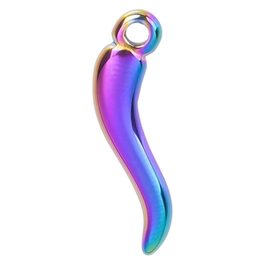 Rainbow gradient cornicello chili pendant in stainless steel for DIY jewelry making