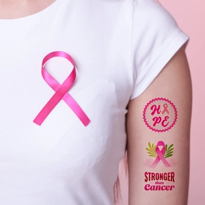Waterproof pink ribbon breast cancer awareness tattoos with HOPE and STRONGER lettering