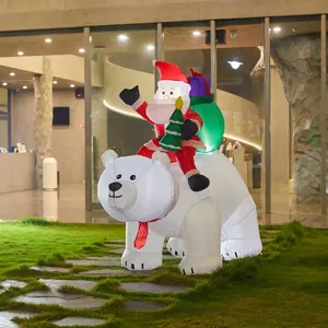 Inflatable Santa riding a polar bear outdoor Christmas decoration with built-in LED lights