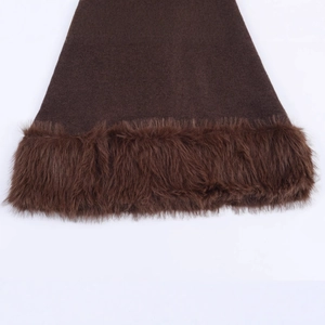 Dark brown knit dress featuring a plush faux fur hemline for an elegant autumn look