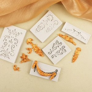 5-piece white silicone mold set for Baroque relief cake borders and resin crafts