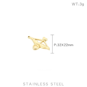 Detailed view of Cupid's arrow and heart pendant with dimensions and weight specs