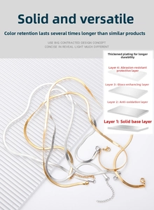 Detail of four-layer electroplating process on stainless steel flat snake chain necklace