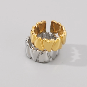 Irregular heart-shaped stainless steel open rings in gold and silver finishes