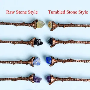 Vintage bronze coffee spoons featuring raw and tumbled natural crystal stone toppers