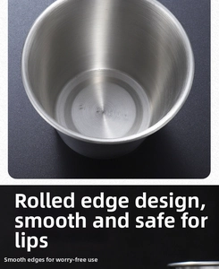 Detail view of the SUS 304 stainless steel beer cup bottom with smooth rolled edge
