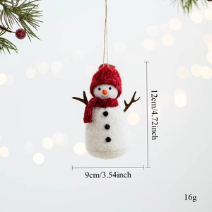 Vue détaillée d'un bonhomme de neige en feutre de 12 cm avec dimensions et attache de suspension