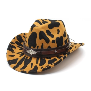 Western Cowboy Hat Wool Felt Cow Print Wide Brim Retro Leather Band Metal Buckle Ethnic Style Outdoor For Men Women
