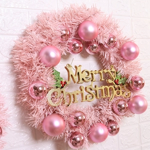 30cm Rosa Weihnachtskranz mit goldenen Kugeln und Merry Christmas Schriftzug