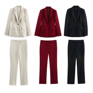 Giacca Blazer E Pantaloni Da Donna Tinta Unita Monopetto Revers Vestibilità Aderente Ufficio Business Casual Completo