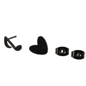 Asymmetric black stainless steel studs featuring music note and heart shapes