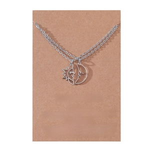 Minimalist Sun and Moon stainless steel couple necklaces on gift card packaging
