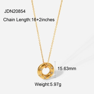 Detailed dimensions of 18K gold stainless steel necklace with zircon hollow pendant