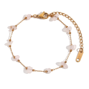 Handmade 18K gold-plated stainless steel bracelet with natural pink crystal stones