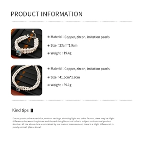 Détails du produit pour parure collier et bracelet avec zircons bleus et doubles perles